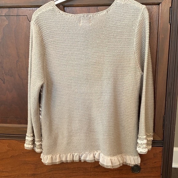Ruby Rd cardigan size med grey and white mini ruffles long sleeve mixed media - Picture 2 of 12